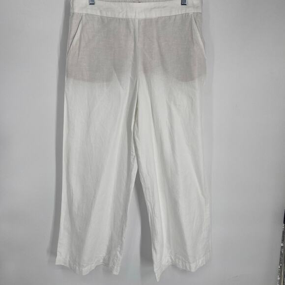 Loft Pants Women’s Medium White Linen Wide Leg Coastal Beach Resortwear Cruise - Picture 1 of 9